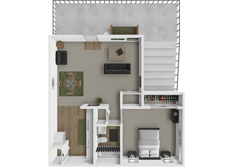 Floor plan for 1 bed, 1 bath, 615 sqft