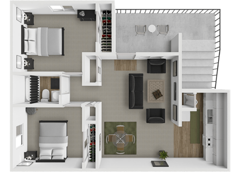 Floor plan for 2 beds, 1 bath, 790 sqft