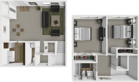 Floor plan for 2 beds, 1.5 baths, 970 sqft