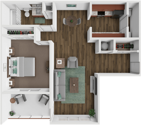 Floor plan for 1 bed, 1 bath, 674 sqft