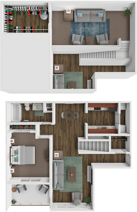 Floor plan for 1 bed, 1 bath, 910 sqft
