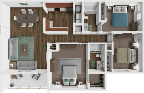 Floor plan for 3 beds, 2 baths, 1216 sqft