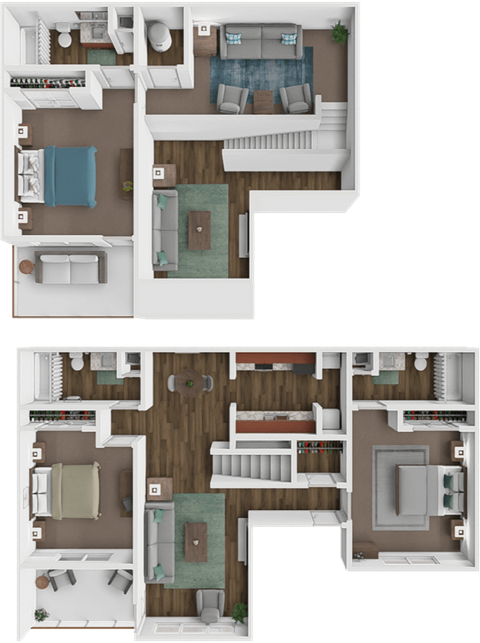 Floor plan for 3 beds, 3 baths, 1361 sqft