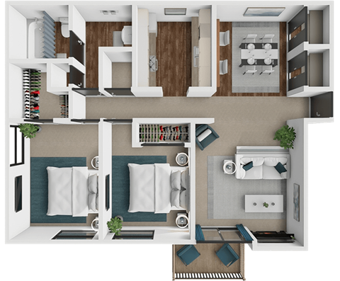 Floor plan for 2 beds, 1 bath, 818 sqft