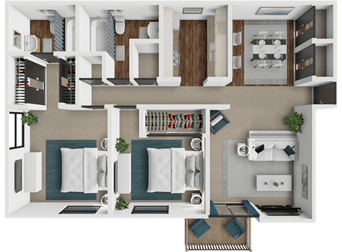 Floor plan for 2 beds, 2 baths, 881 sqft