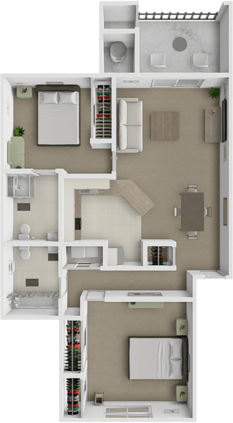 Floor plan for 2 beds, 2 baths, 1100 sqft