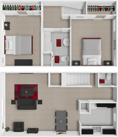 Floor plan for 2 beds, 1.5 baths, 1050 sqft
