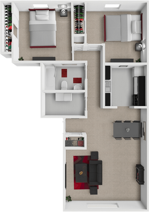 Floor plan for 2 beds, 1 bath, 800 sqft