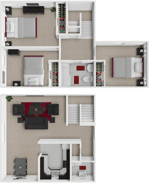Floor plan for 3 beds, 1.5 baths, 1150 sqft