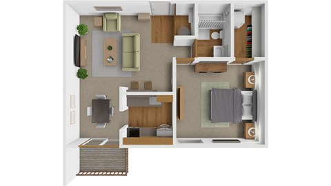 Floor plan for 1 bed, 1 bath, 705 sqft