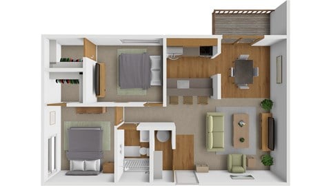Floor plan for 2 beds, 1 bath, 805 sqft
