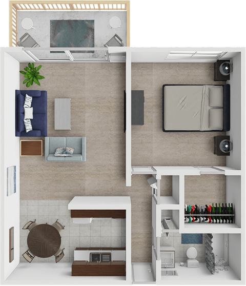 Floor plan for 1 bed, 1 bath, 750 sqft