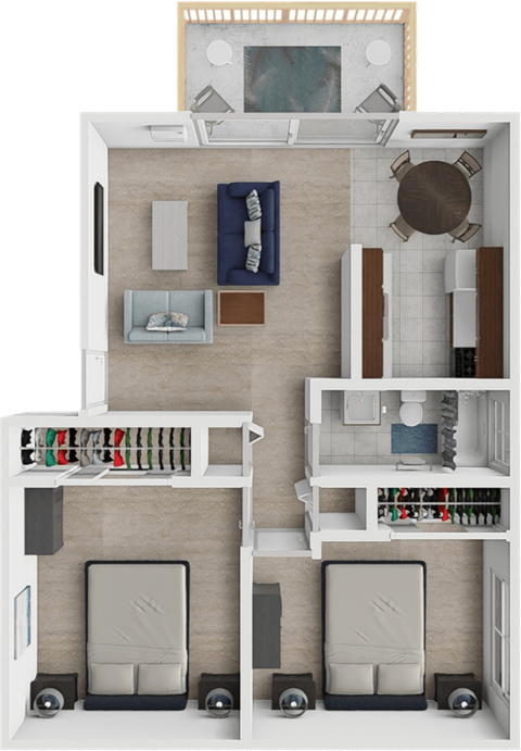 Floor plan for 2 beds, 1 bath, 850 sqft