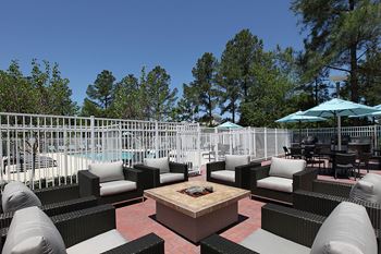 Outdoor lounge with fire pits