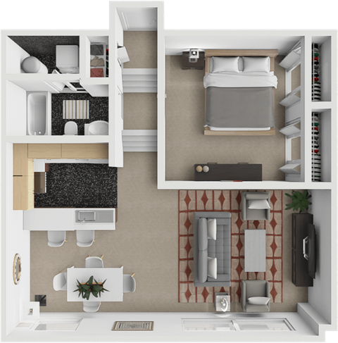Floor plan for 1 bed, 1 bath, 1079 sqft