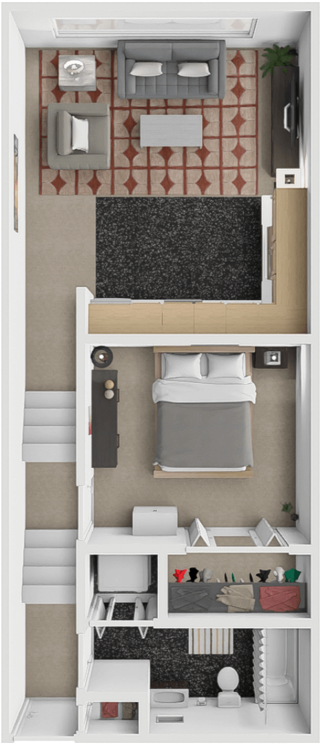 Floor plan for 1 bed, 1 bath, 573 sqft