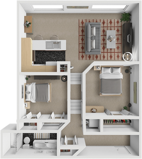 Floor plan for 2 beds, 1 bath, 972 sqft