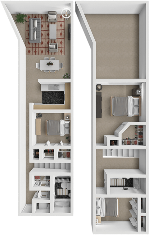 Floor plan for 3 beds, 2 baths, 1385 sqft