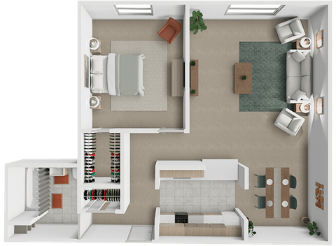 Floor plan for 1 bed, 1 bath, 742 sqft