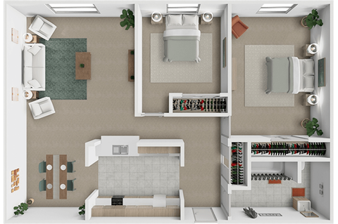 Floor plan for 2 beds, 1 bath, 918 sqft