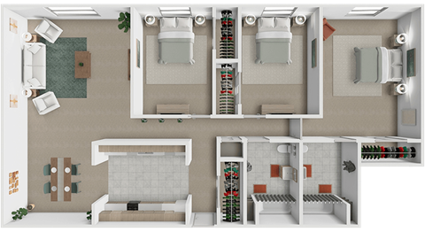 Floor plan for 3 beds, 2 baths, 1175 sqft