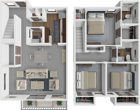 Floor plan for 3 beds, 2.5 baths, 1072 sqft