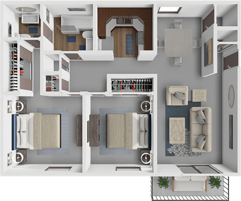 Floor plan for 2 beds, 1.5 baths, 892 sqft