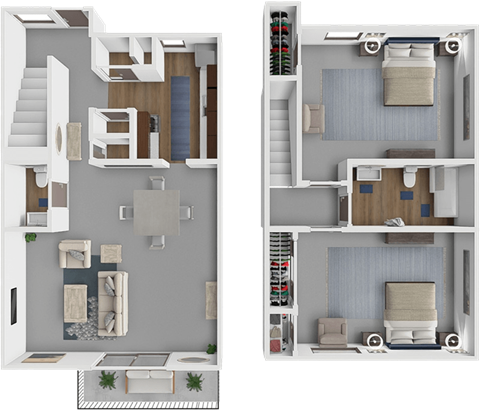 Floor plan for 2 beds, 1.5 baths, 935 sqft