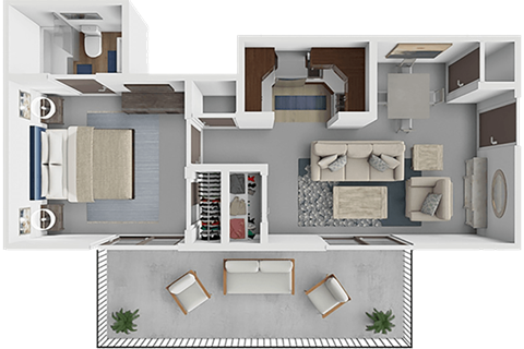 Floor plan for 1 bed, 1 bath, 525 sqft