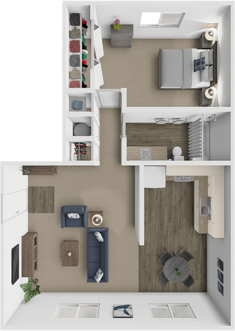 Floor plan for 1 bed, 1 bath, 663 sqft