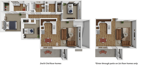 Floor plan for 3 beds, 2 baths, 1324 sqft