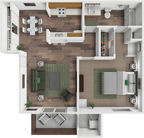 Floor plan for 1 bed, 1 bath, 760 sqft