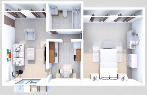 Floor plan for 1 bed, 1 bath, 700 sqft