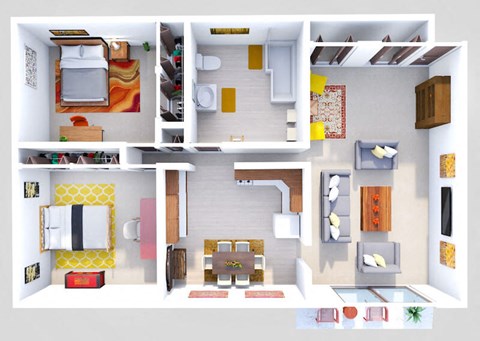 Floor plan for 2 beds, 1 bath, 950 sqft