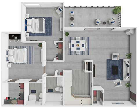 Floor plan for 2 beds, 1.5 baths, 950 sqft