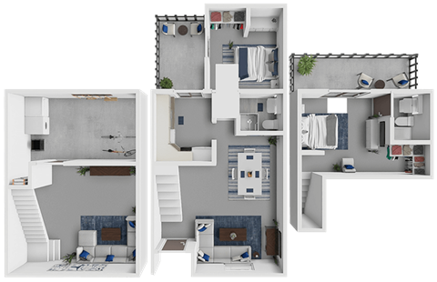 Floor plan for 2 beds, 2 baths, 1245 sqft