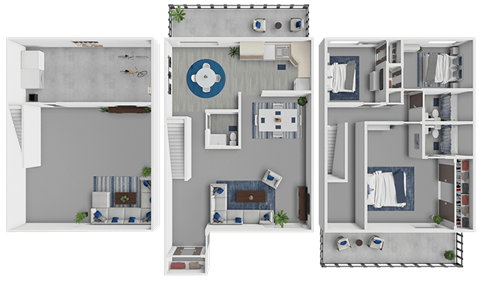 Floor plan for 3 beds, 2.5 baths, 1600 sqft