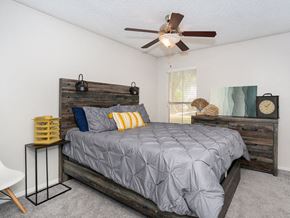 Lafayette apartment for rent - bedroom with overhead fan/light