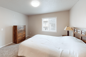 Williston apartment for rent - A bedroom with a bed, dresser, and window.