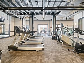Toledo apartment for rent - a gym with cardio equipment and weights on the floor