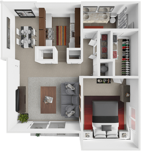 Floor plan for 1 bed, 1 bath, 724 sqft