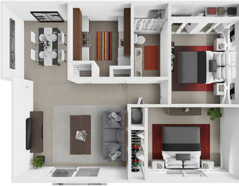 Floor plan for 2 beds, 1 bath, 875 sqft
