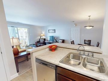 Florissant apartment for rent - A kitchen with a dishwasher and a double sink.