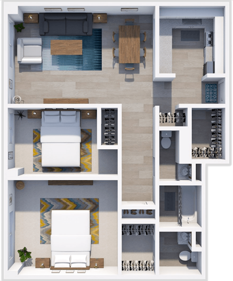 Floor plan for 2 beds, 1.5 baths, 950 sqft