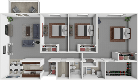 Floor plan for 3 beds, 2 baths, 1340 sqft
