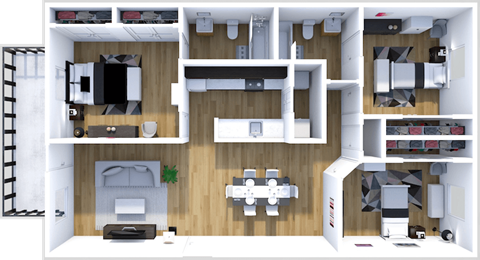 Floor plan for 3 beds, 2 baths, 1250 sqft