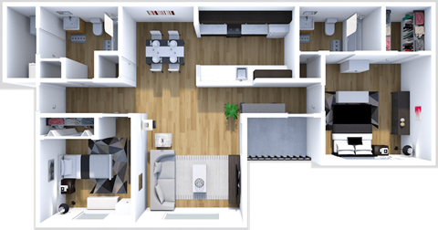 Floor plan for 2 beds, 2 baths, 925 sqft