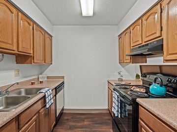 Lenexa apartment for rent - a kitchen with a stove and a sink