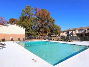 Columbia apartment for rent - A large swimming pool surrounded by trees and buildings.
