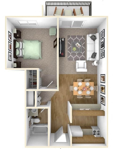 Floor plan for 1 bed, 1 bath, 532 sqft